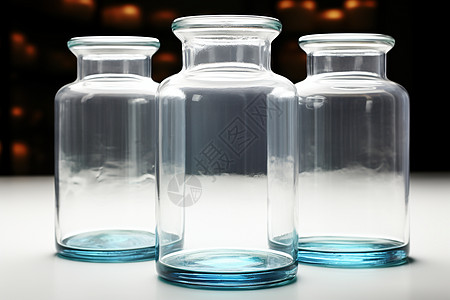 三个透明玻璃瓶图片