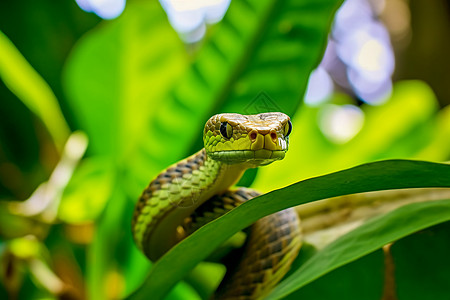 树叶上的一条蛇背景图片