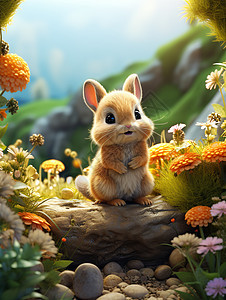 花丛中的兔子图片图片