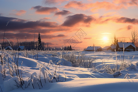 夕阳下的雪景图片