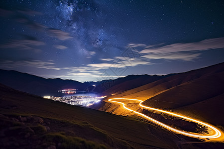星空风西藏夜晚星空的美丽景观背景