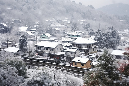 冬季白雪覆盖的村庄景观图片