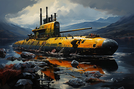 湖面黄色潜艇图片