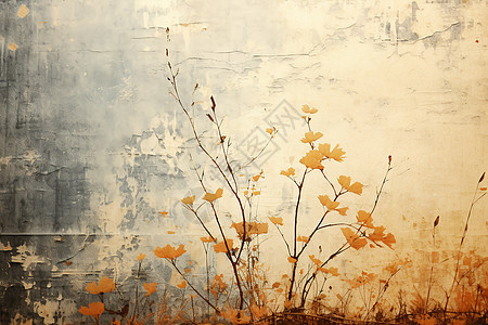 沧桑的花朵墙绘图片