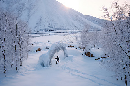 冬季白雪覆盖的山间景观图片