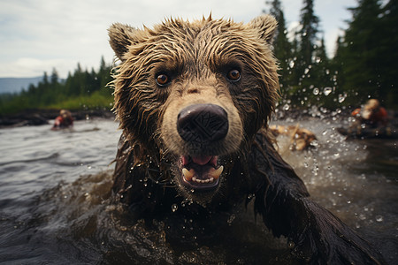 河流里的黑熊图片