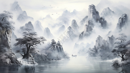 中国风格山水画背景图片