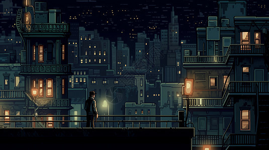 创意城市街头的孤独男子插图图片