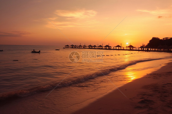 日落沙滩的美丽景观图片