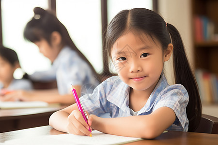 喜爱上学学习的小女孩图片