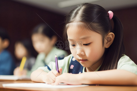 正在写字的小女孩图片
