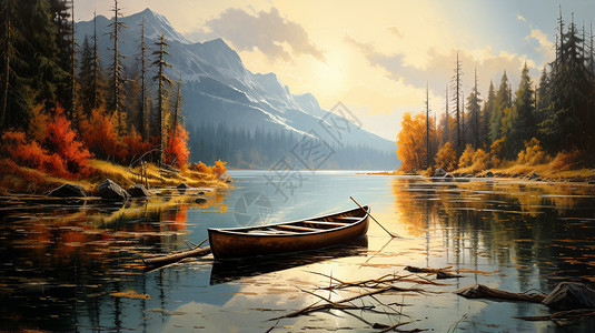 停泊在湖面上的小船图片