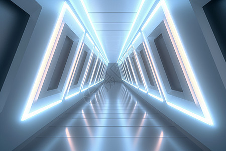 神秘发光的科幻走廊概念图图片