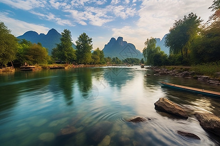 夏季美丽的漓江景观背景图片