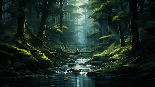 从森林里流过的河流图片