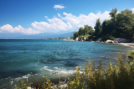 夏季蔚蓝海水的度假岛屿图片