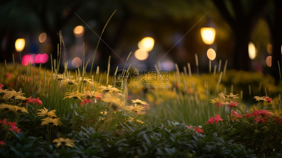 夜幕下的花草图片