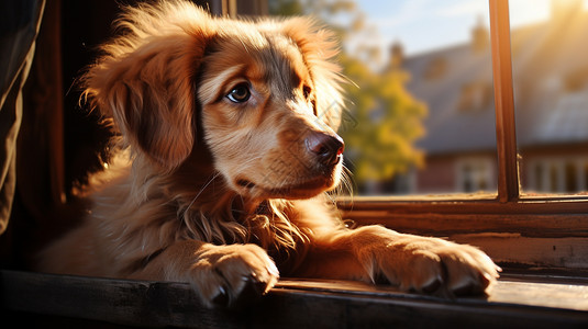 金毛犬趴在桌子上图片