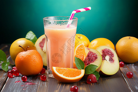 柑橘类水果和果汁背景图片