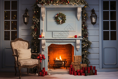 壁炉边的圣诞礼物图片