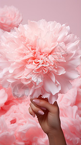 手拿着粉红色的花朵图片