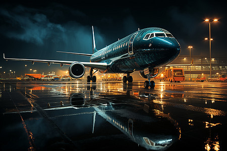 夜幕机场上的飞机图片