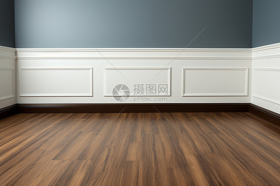 空旷的木质地板与白色面板墙的房间图片