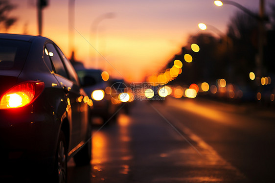 夜幕中的街头上的车辆图片