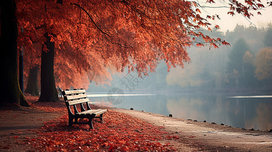 秋天公园里的长凳图片