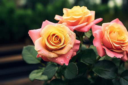 三朵粉黄色的玫瑰花图片