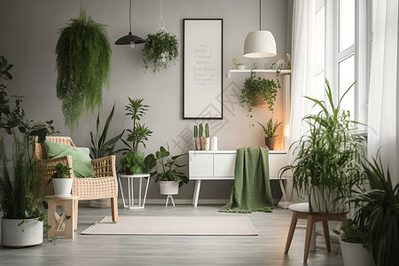 植物环绕的现代房间图片