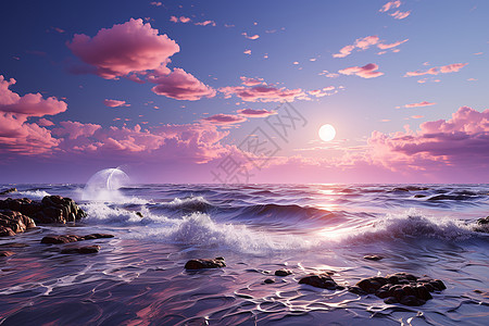 粉紫色的海洋日落图片