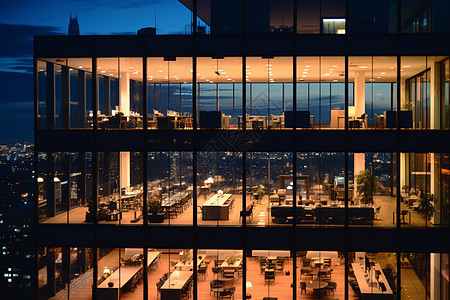 城市夜景中的商务餐厅图片