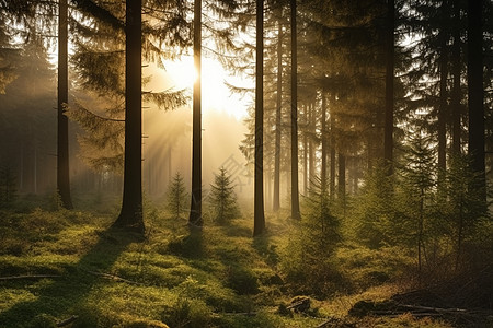 洒在森林里的阳光图片