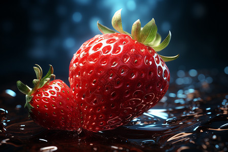 湿玻璃素材草莓的图画插画