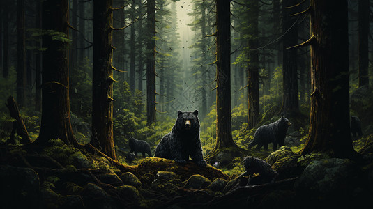 步行在森林里的黑熊图片