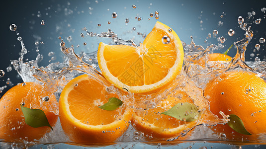 水面上新鲜的橙子图片