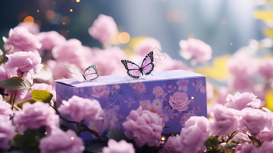 蝴蝶在盒子上飞舞图片