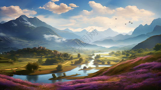山脉的自然风景插图图片