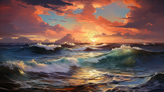 黄昏的天空美丽的能量海洋和天空插画