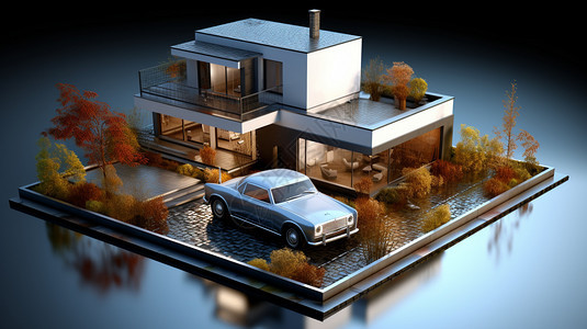 别墅和汽车的模型图片