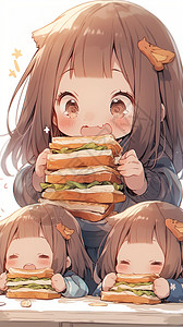 小女孩吃三明治图片