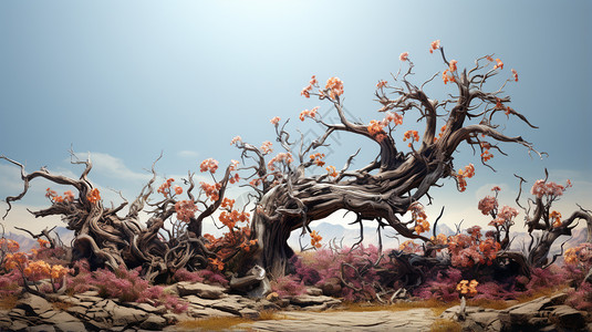 沙漠枯树枯树的3D设计插画