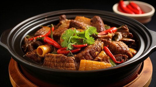 韩式美食砂锅炖牛腩美食背景