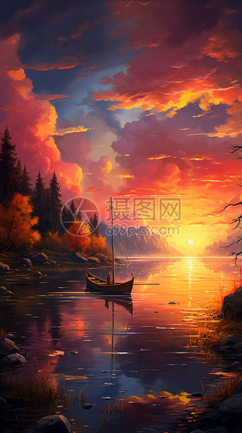 河流的夕阳景观图片