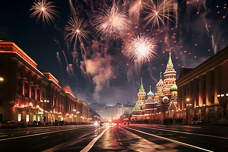 新年夜景莫斯科的克里姆林宫背景