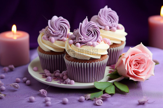 紫色的纸杯蛋糕图片
