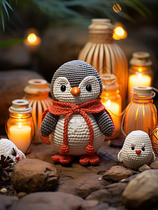 纺织编制的企鹅玩具图片