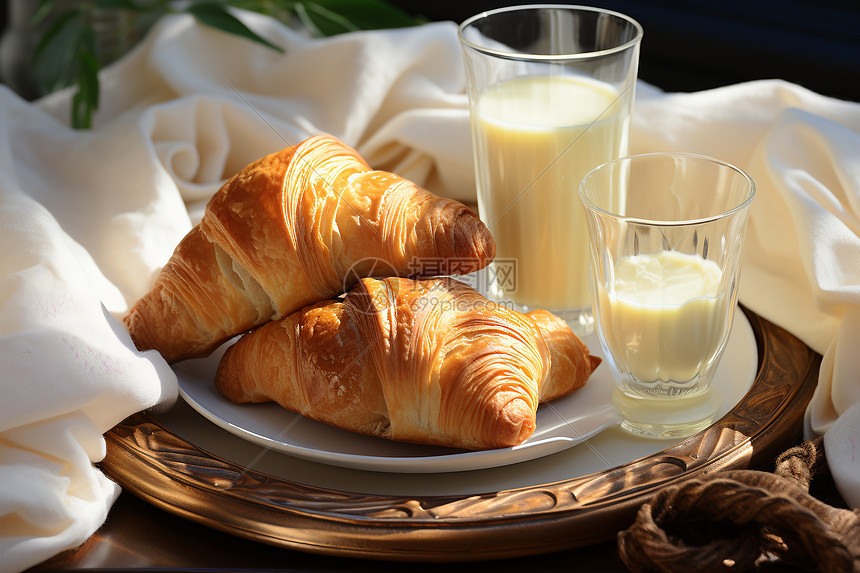 早晨的面包和牛奶图片