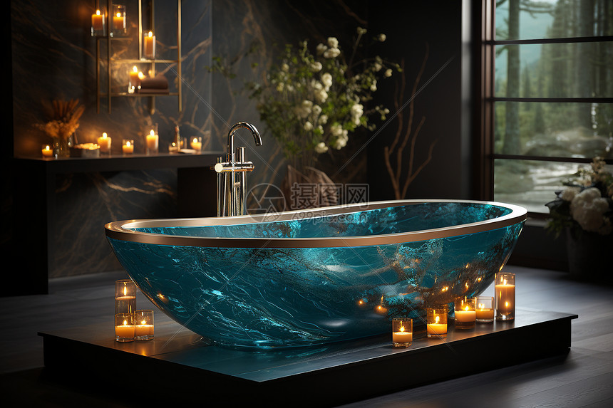 蓝绿色的浴缸设计图片